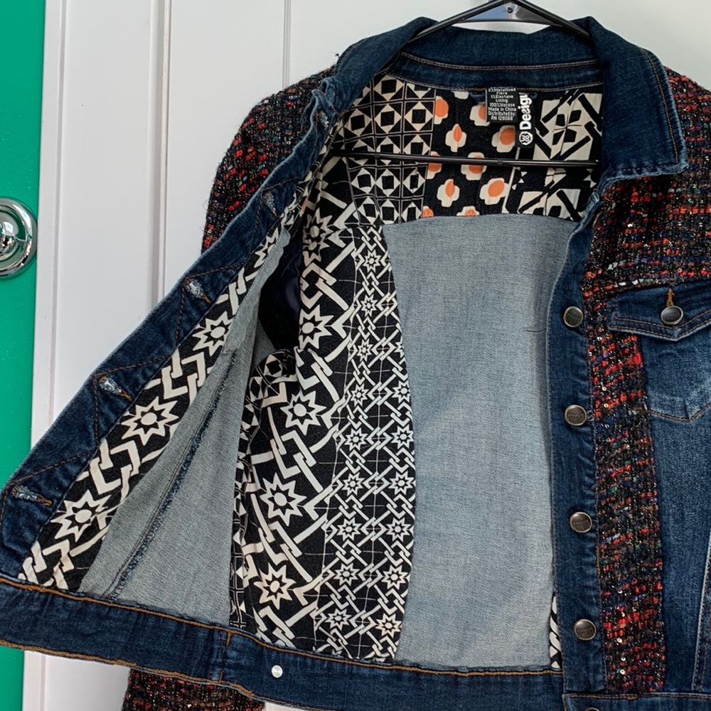Deisgual Multi-Color Woven Sequin Jean Denim Jacket - Picture 5 of 9